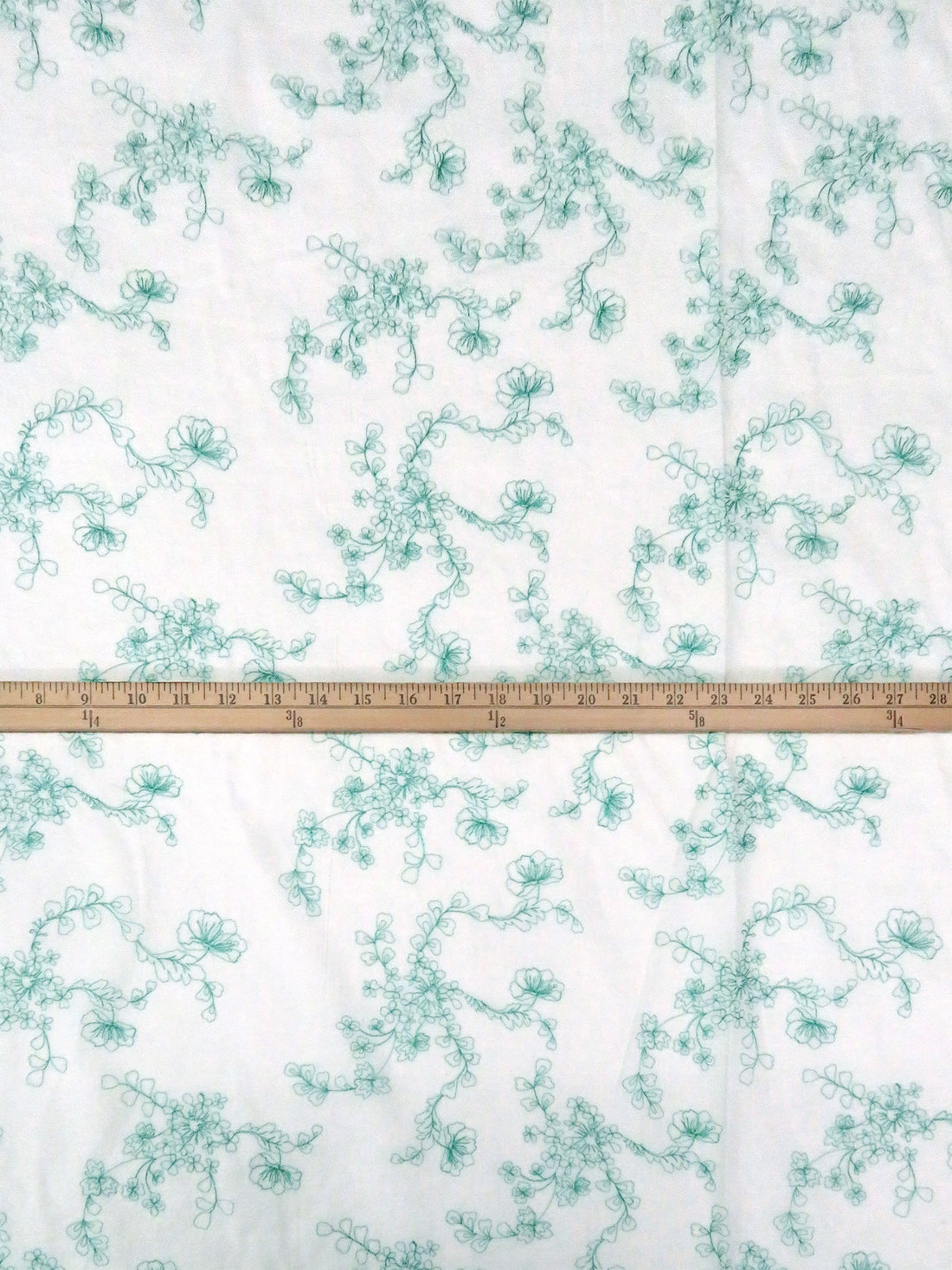 Whitesmoke/Caribbean Green 100% Cotton Floral Embroidered Voile 56W