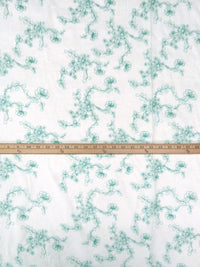 Whitesmoke/Caribbean Green 100% Cotton Floral Embroidered Voile 56W