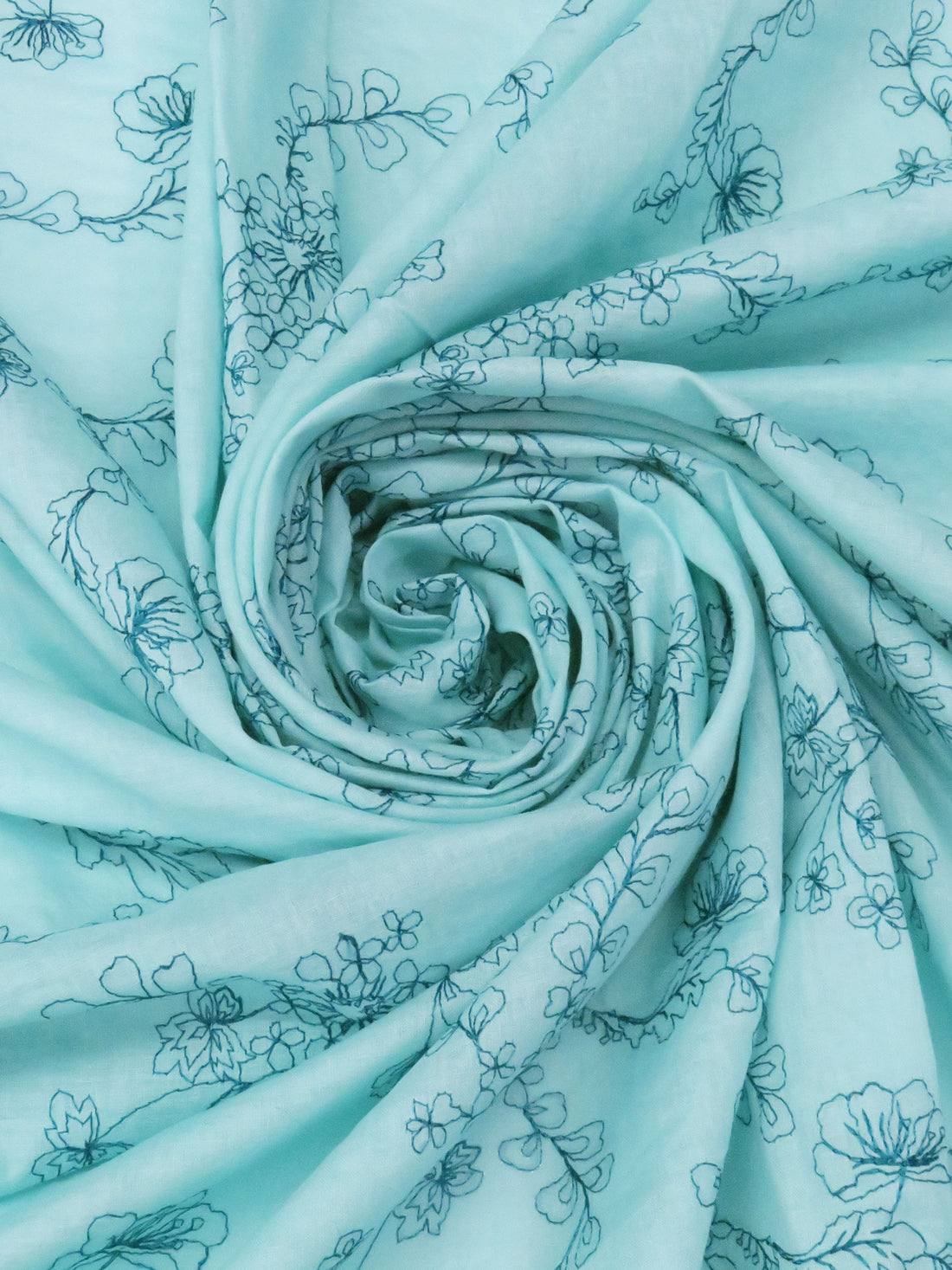 Robin's Egg Blue/Deep Sea Blue 100% Cotton Floral Embroidered Voile 56W