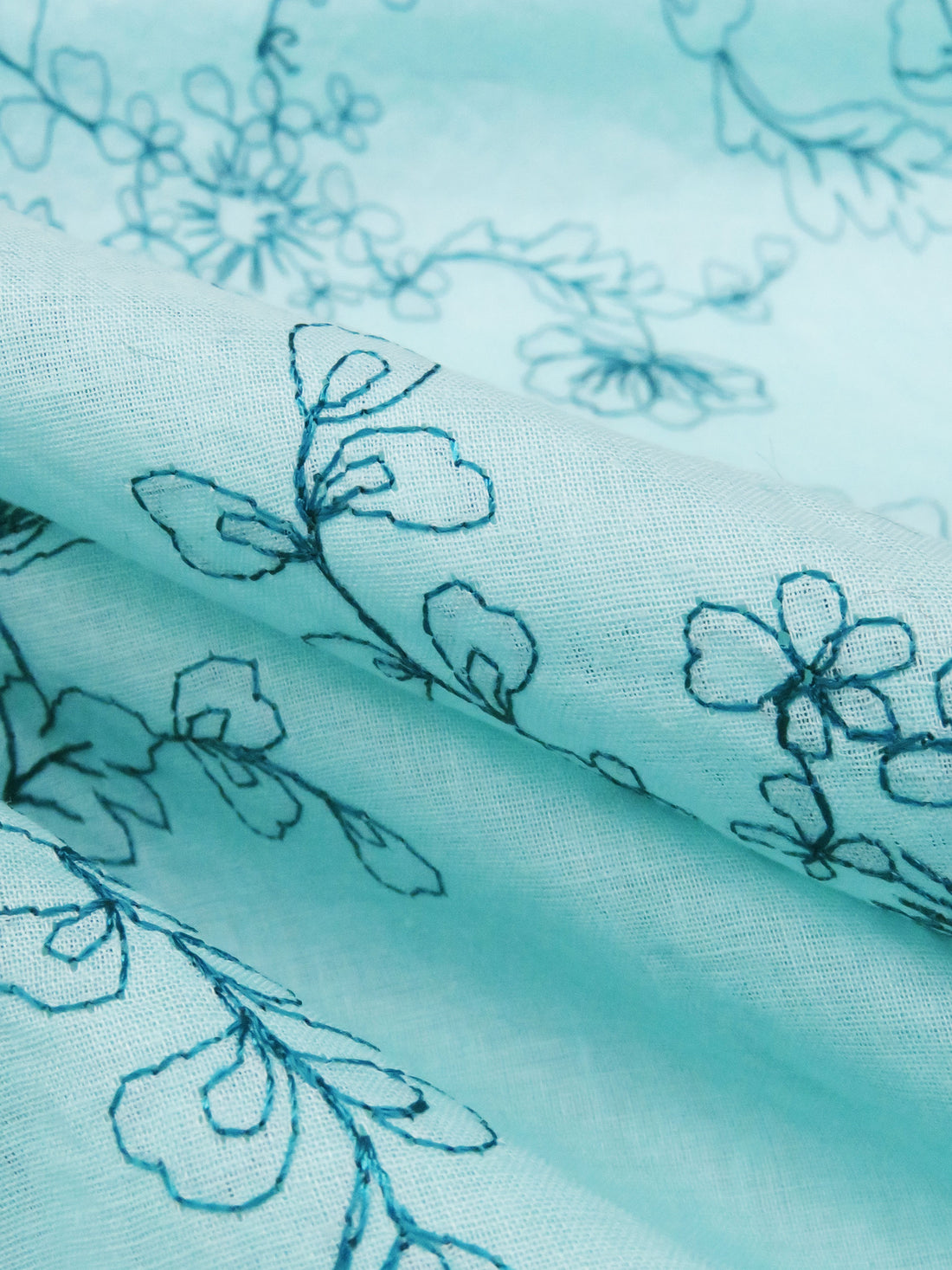 Robin's Egg Blue/Deep Sea Blue 100% Cotton Floral Embroidered Voile 56W