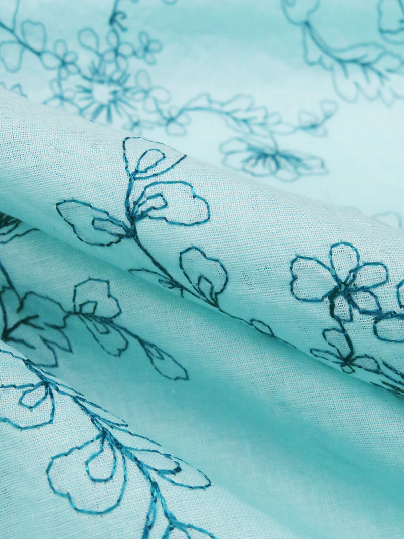Robin's Egg Blue/Deep Sea Blue 100% Cotton Floral Embroidered Voile 56W