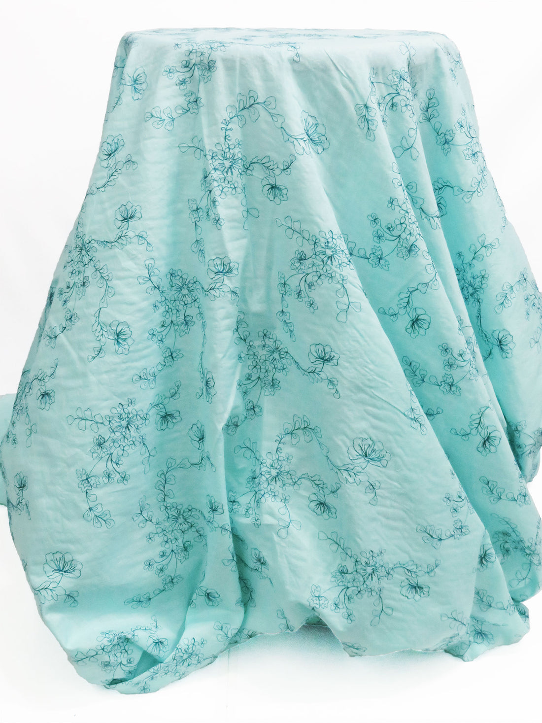 Robin's Egg Blue/Deep Sea Blue 100% Cotton Floral Embroidered Voile 56W