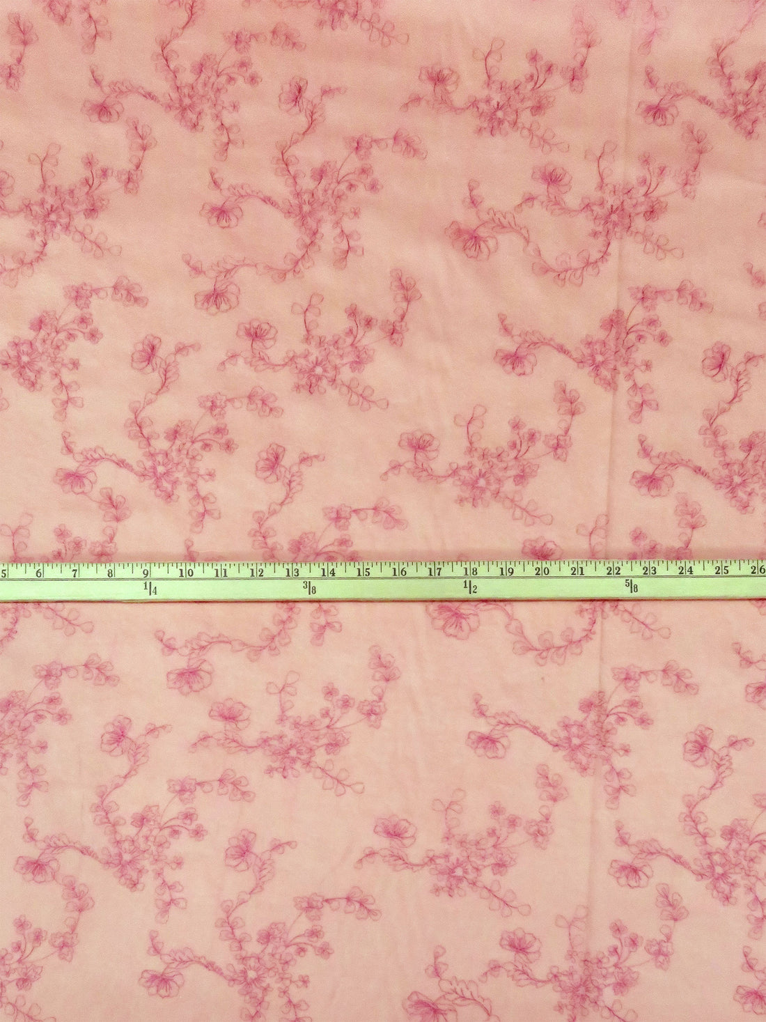 Light Salmon/Raspberry Pink 100% Cotton Floral Embroidered Voile 56W