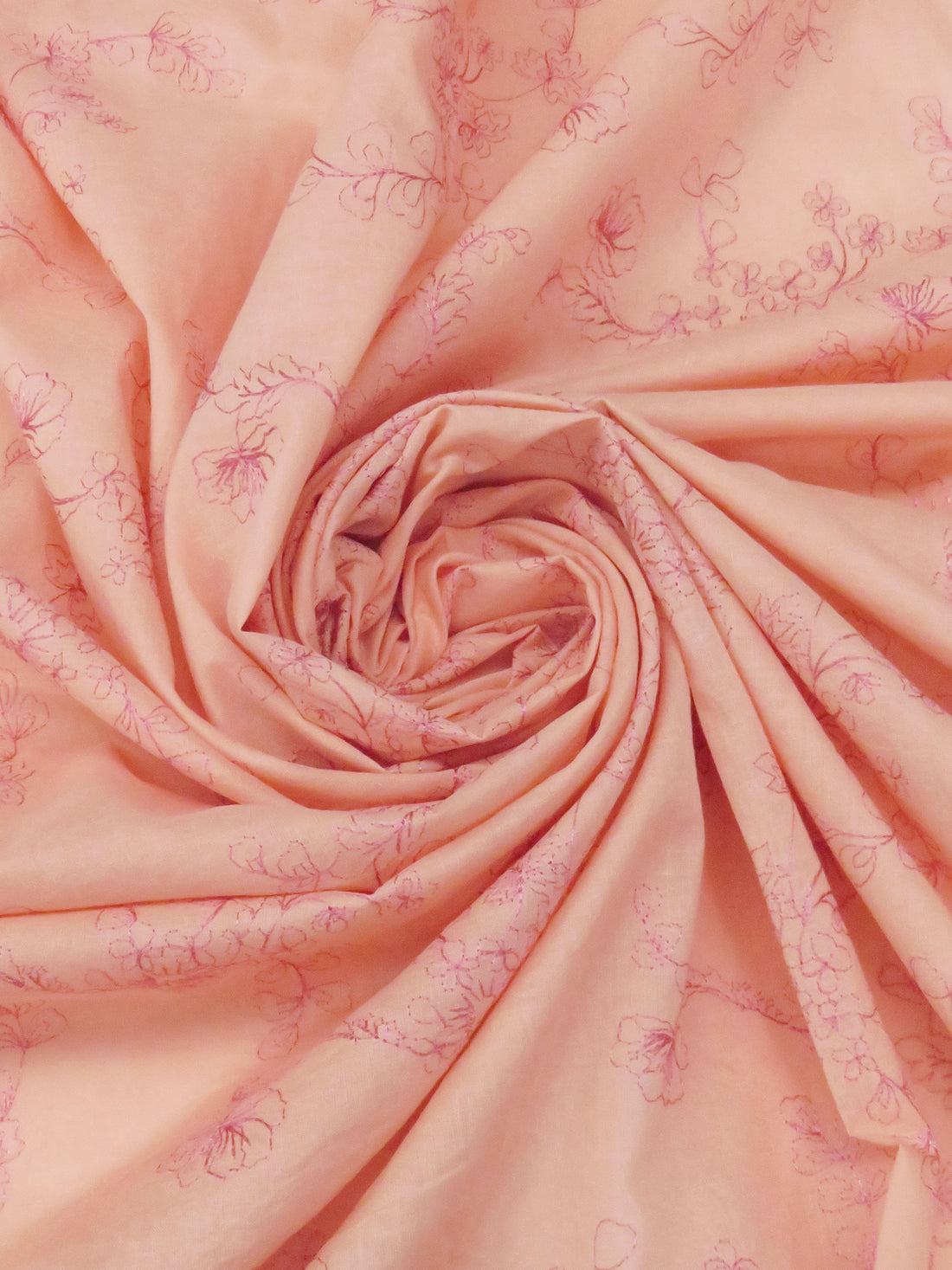 Light Salmon/Raspberry Pink 100% Cotton Floral Embroidered Voile 56W