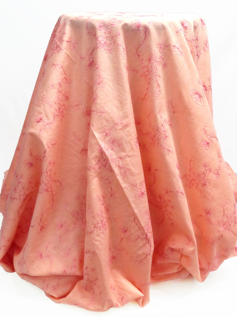 Light Salmon/Raspberry Pink 100% Cotton Floral Embroidered Voile 56W