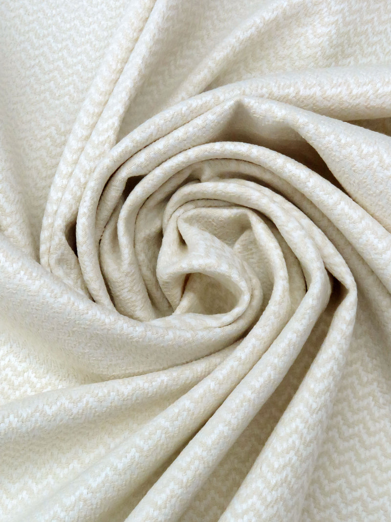 White/Sugar Cookie Rayon/Polyester/Lycra Chevron Weave Jacquard Suiting - Imported From France - 49W