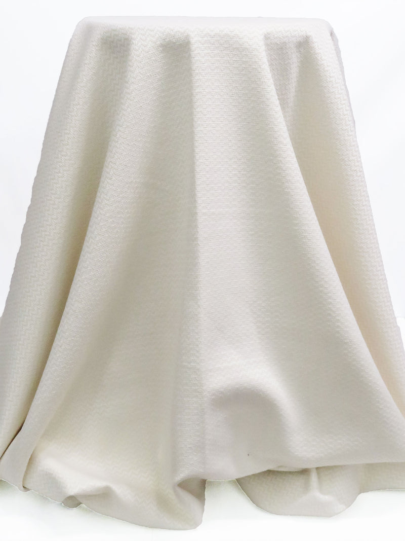 White/Sugar Cookie Rayon/Polyester/Lycra Chevron Weave Jacquard Suiting - Imported From France - 49W