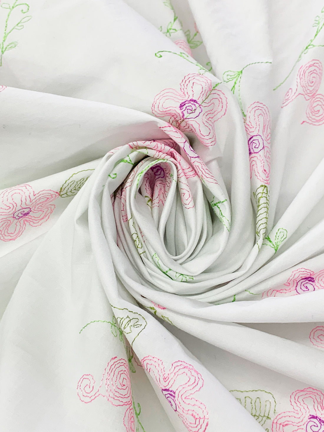 White/Amaranth Pink/Medium Spring Bud Cotton/Lycra Embroidered Floral Stretch Poplin Shirting 49W