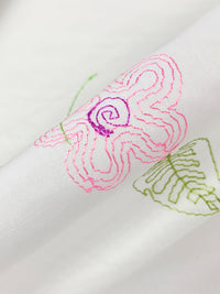 White/Amaranth Pink/Medium Spring Bud Cotton/Lycra Embroidered Floral Stretch Poplin Shirting 49W