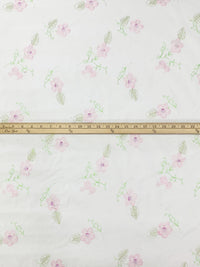 White/Amaranth Pink/Medium Spring Bud Cotton/Lycra Embroidered Floral Stretch Poplin Shirting 49W