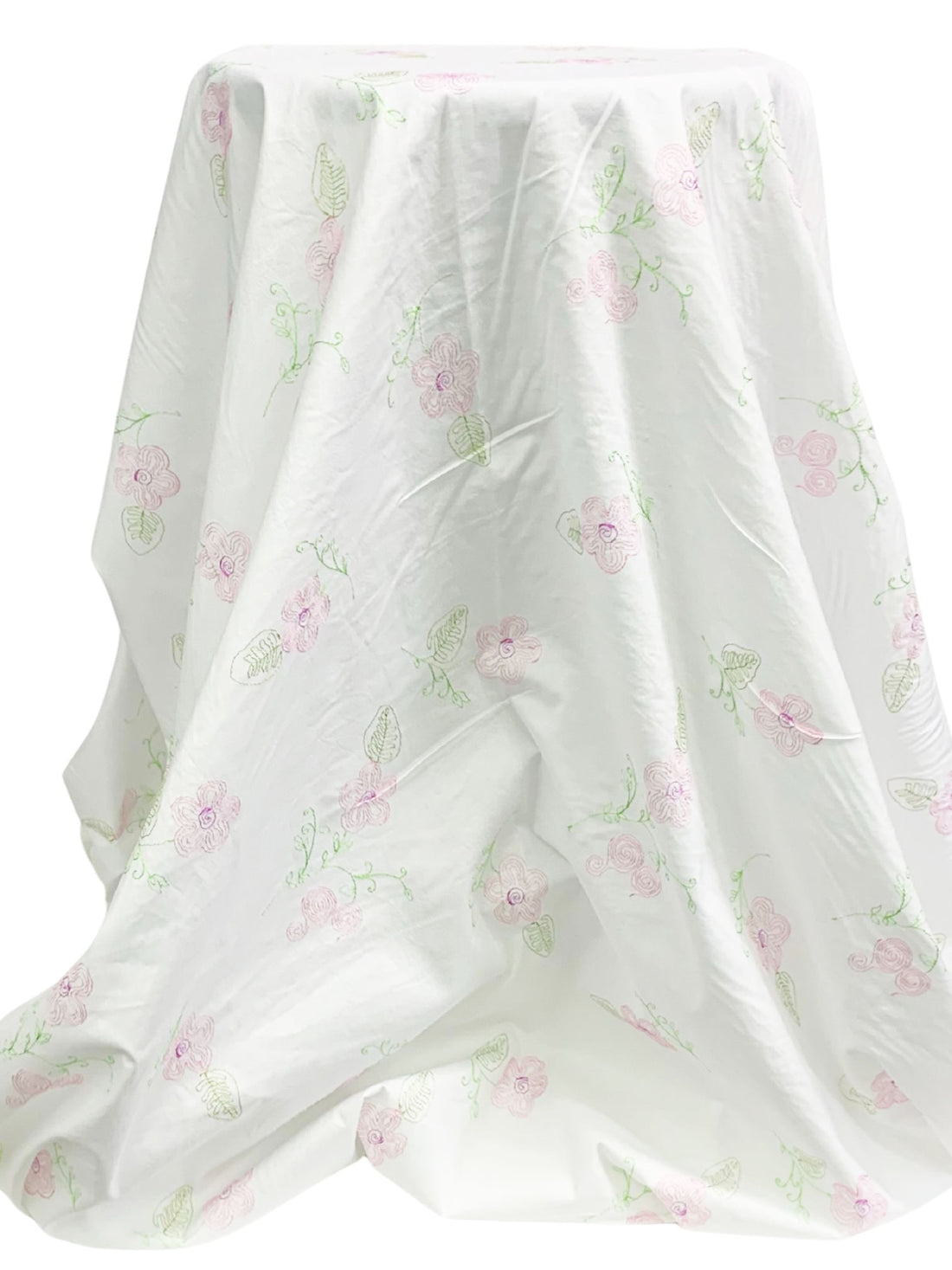 White/Amaranth Pink/Medium Spring Bud Cotton/Lycra Embroidered Floral Stretch Poplin Shirting 49W