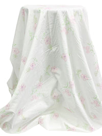 White/Amaranth Pink/Medium Spring Bud Cotton/Lycra Embroidered Floral Stretch Poplin Shirting 49W