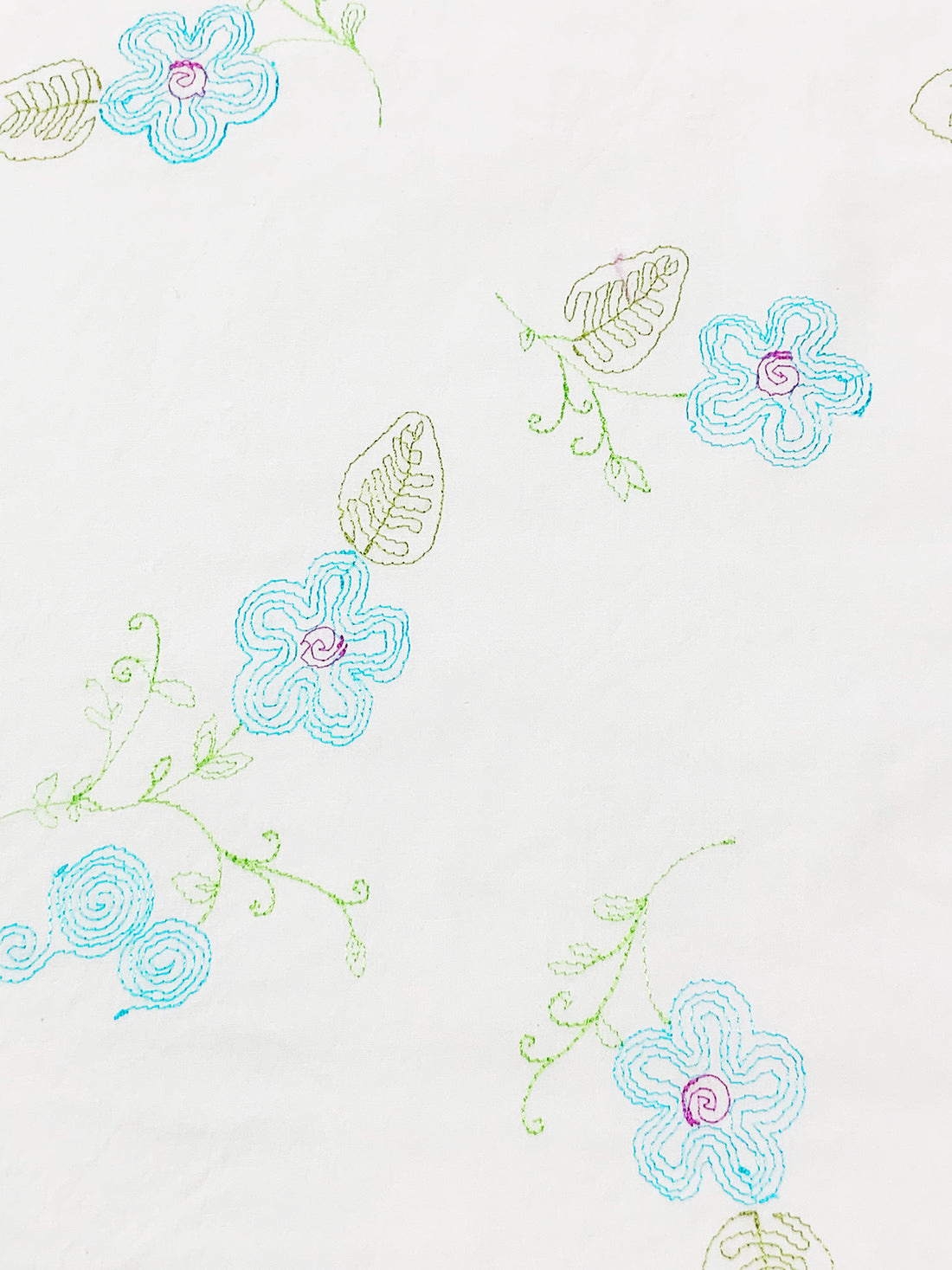 White/Caribbean Blue/June Bud Green Cotton/Lycra Embroidered Floral Stretch Poplin Shirting 49W
