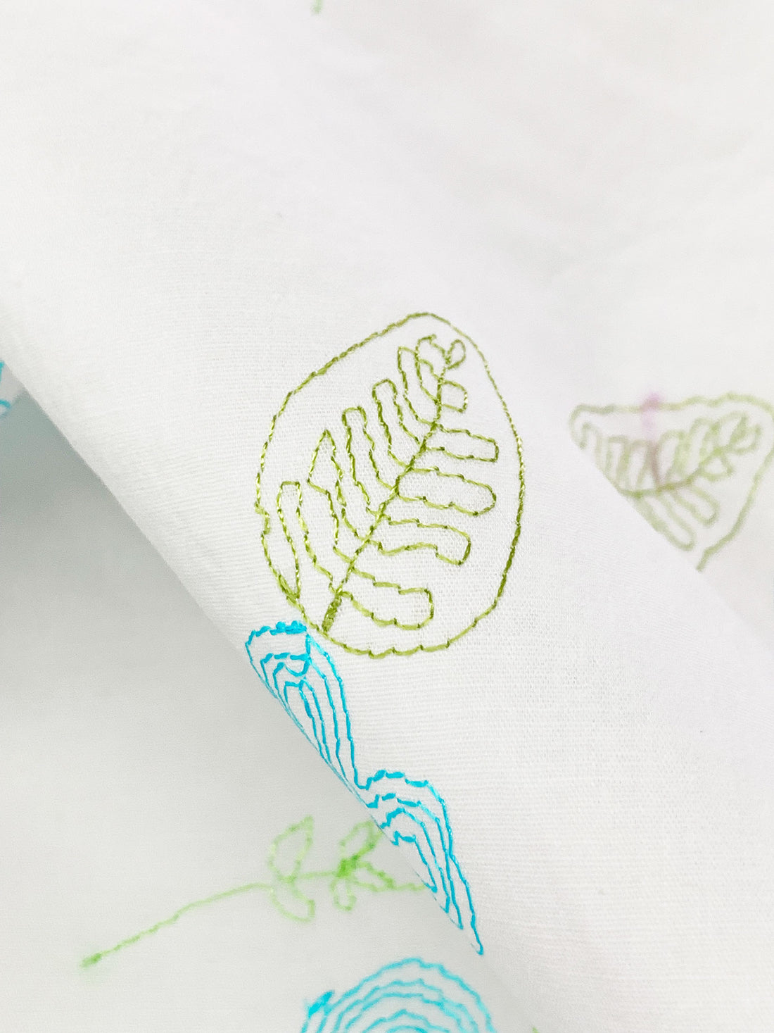 White/Caribbean Blue/June Bud Green Cotton/Lycra Embroidered Floral Stretch Poplin Shirting 49W