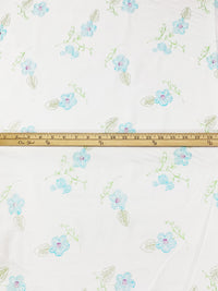 White/Caribbean Blue/June Bud Green Cotton/Lycra Embroidered Floral Stretch Poplin Shirting 49W