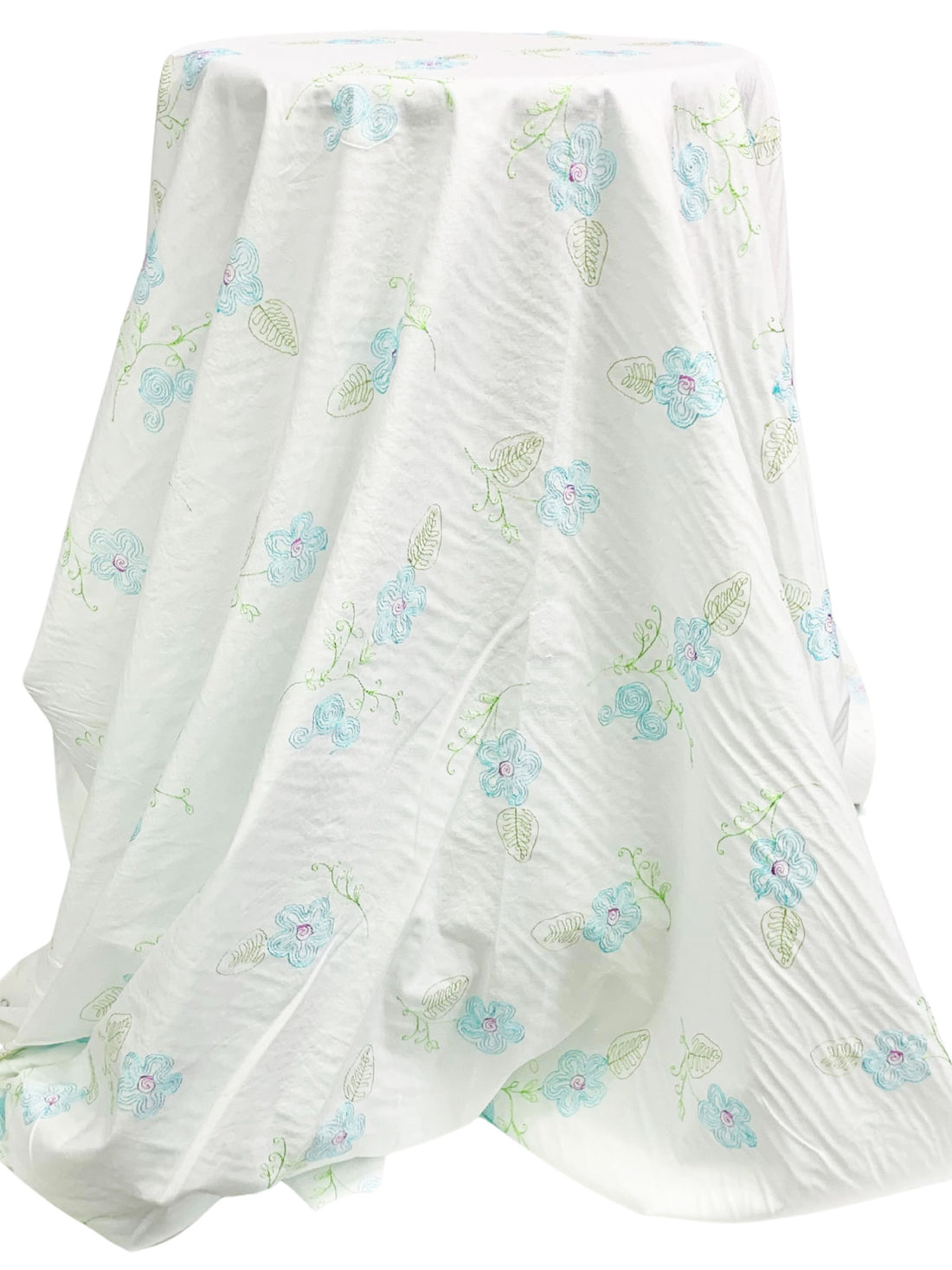 White/Caribbean Blue/June Bud Green Cotton/Lycra Embroidered Floral Stretch Poplin Shirting 49W
