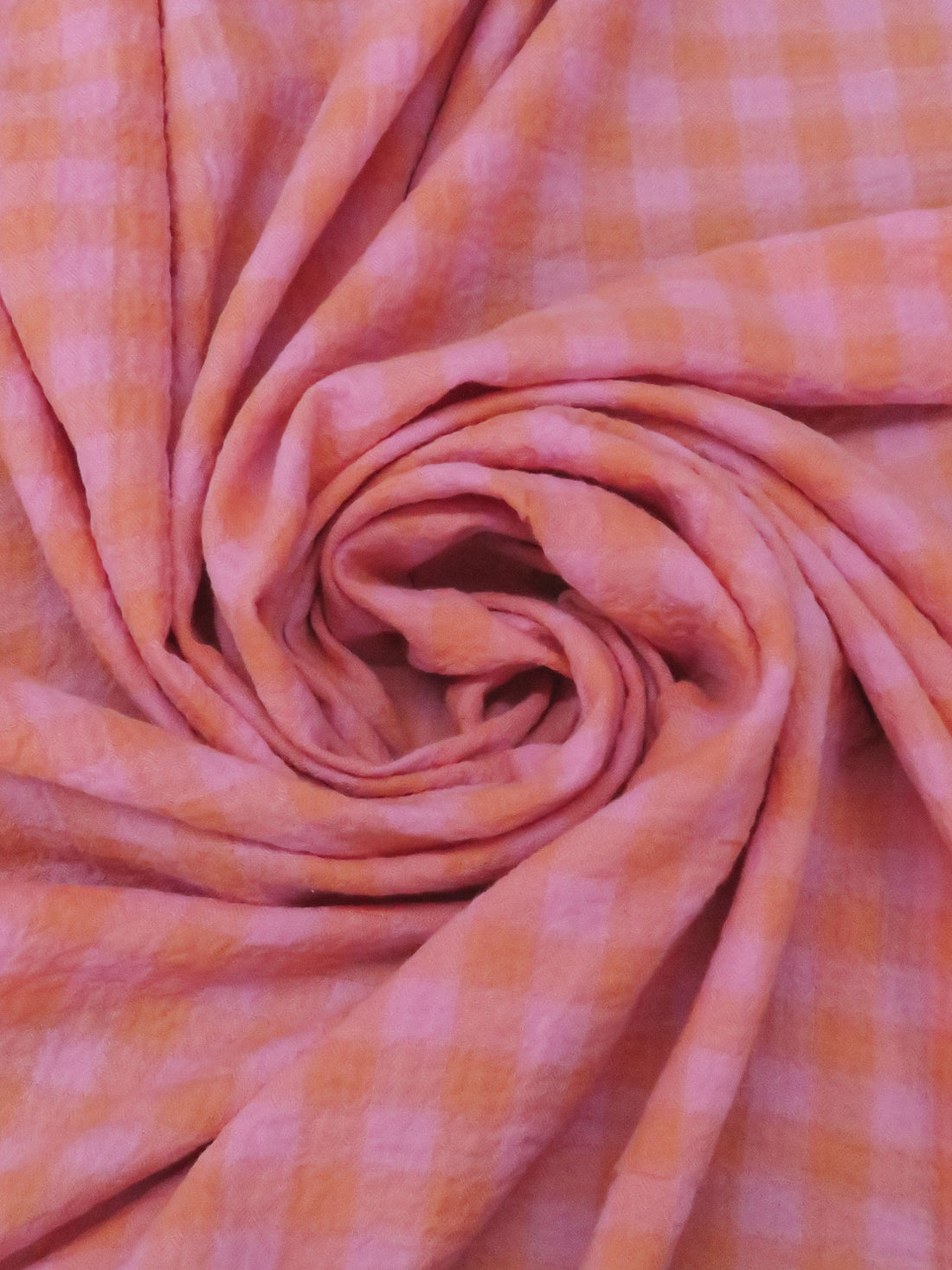 Tangerine/Taffy Pink 100% Cotton Yarn-Dyed Plaid Gauze - NY Designer - 53W