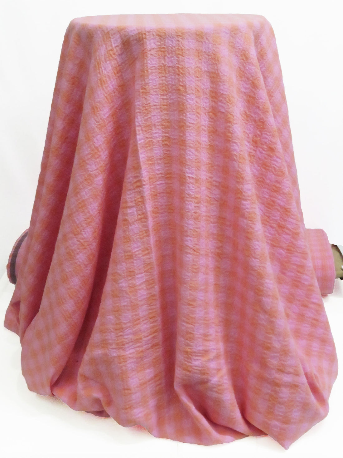 Tangerine/Taffy Pink 100% Cotton Yarn-Dyed Plaid Gauze - NY Designer - 53W