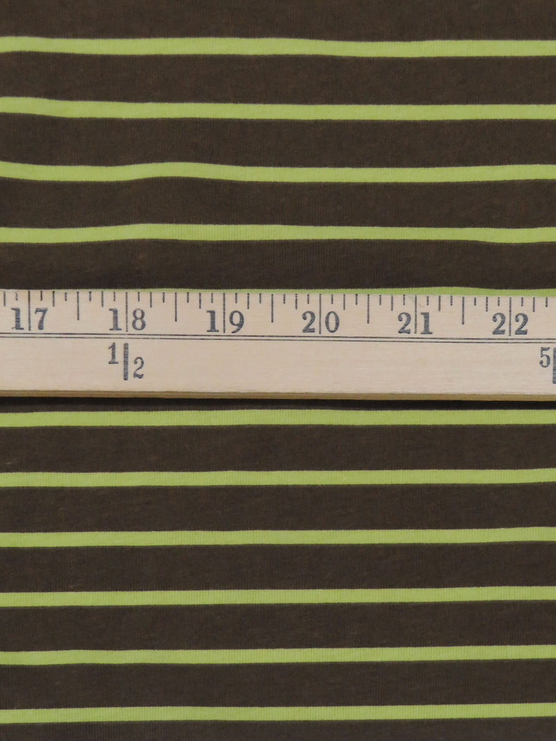 Dark Chocolate Brown/Pear Green Cotton/Lycra Horizontal Stripe Print Jersey Knit 70W