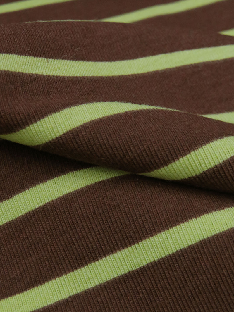 Dark Chocolate Brown/Pear Green Cotton/Lycra Horizontal Stripe Print Jersey Knit 70W