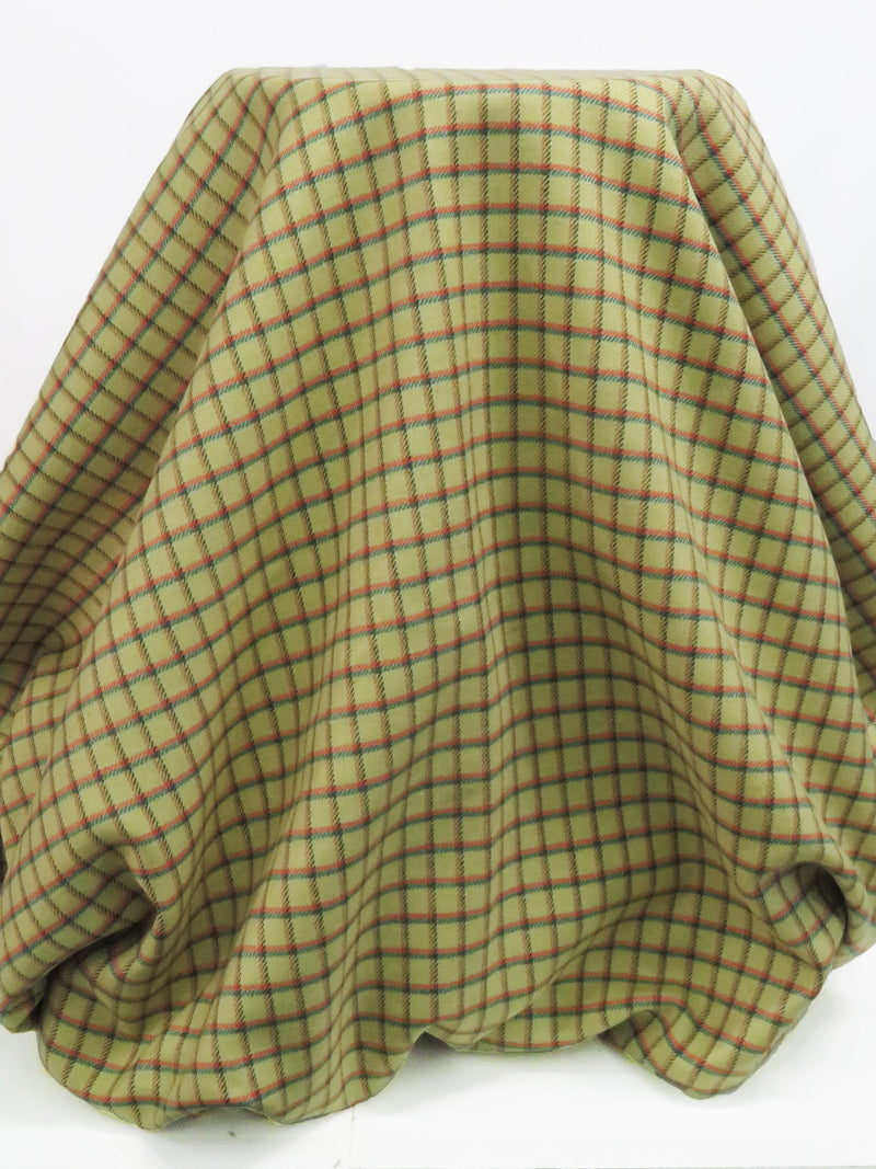 Avocado/Cloud Gray/Salamander/Multi Wool/Cotton/Polyester Plaid Weave Double-Faced Coating - NY Designer - 58W