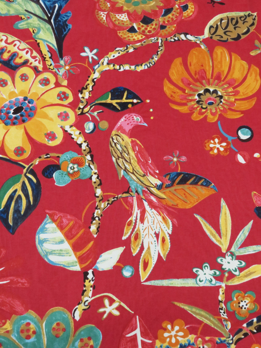 Red Currant/Seafoam/Dijon/Multi 100% Cotton Abstract Floral Print On Novelty Jacquard Weave Canvas 55W