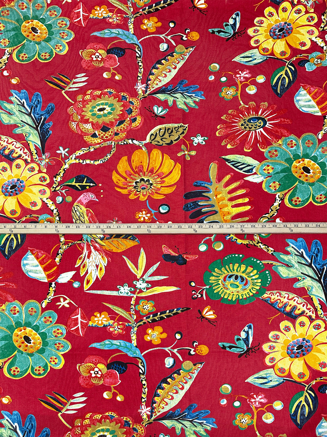 Red Currant/Seafoam/Dijon/Multi 100% Cotton Abstract Floral Print On Novelty Jacquard Weave Canvas 55W