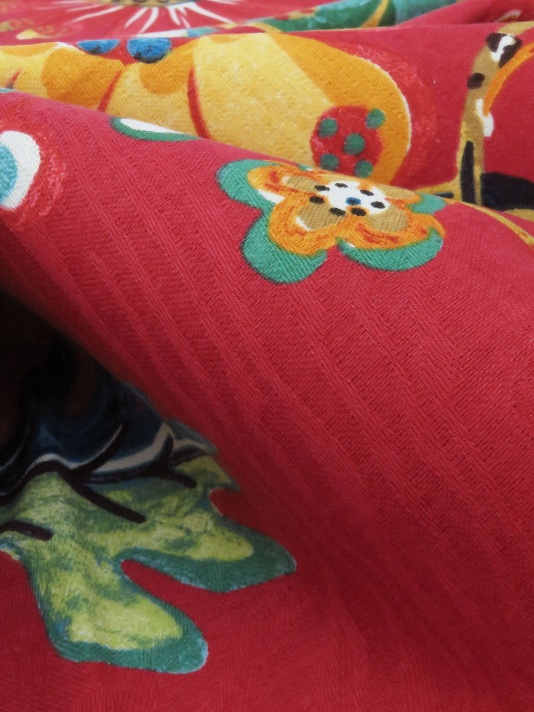 Red Currant/Seafoam/Dijon/Multi 100% Cotton Abstract Floral Print On Novelty Jacquard Weave Canvas 55W