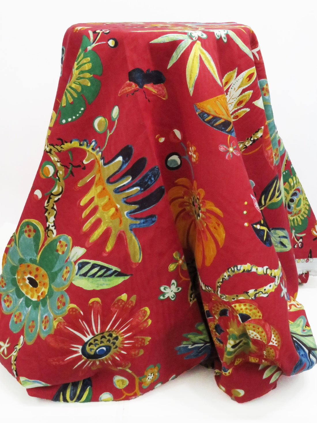 Red Currant/Seafoam/Dijon/Multi 100% Cotton Abstract Floral Print On Novelty Jacquard Weave Canvas 55W