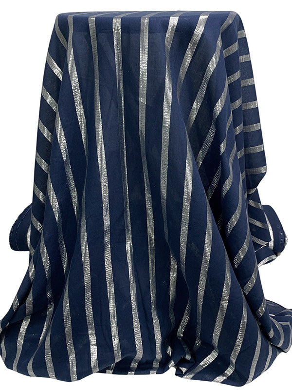 Prussian Blue/Silver Rayon/Metallic Vertical Stripe Voile 56W