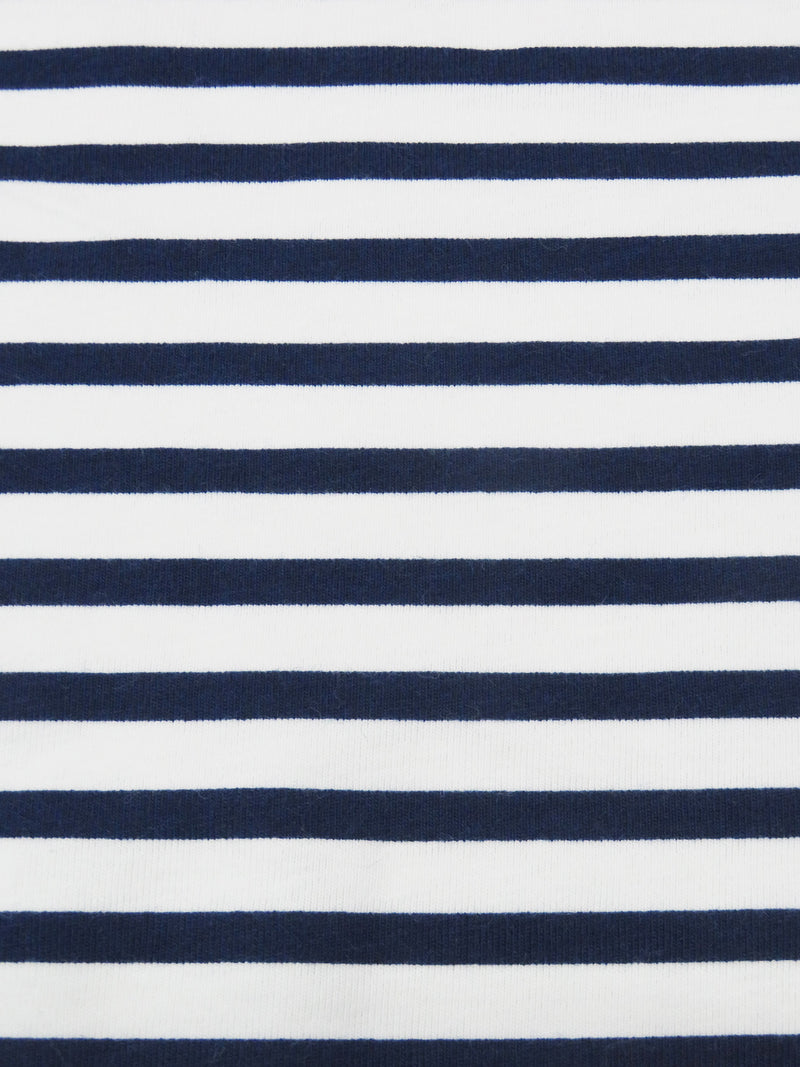 White/Deep Sapphire Blue Cotton/Lycra Horizontal Stripe Print Jersey Knit 72W