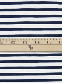 White/Deep Sapphire Blue Cotton/Lycra Horizontal Stripe Print Jersey Knit 72W