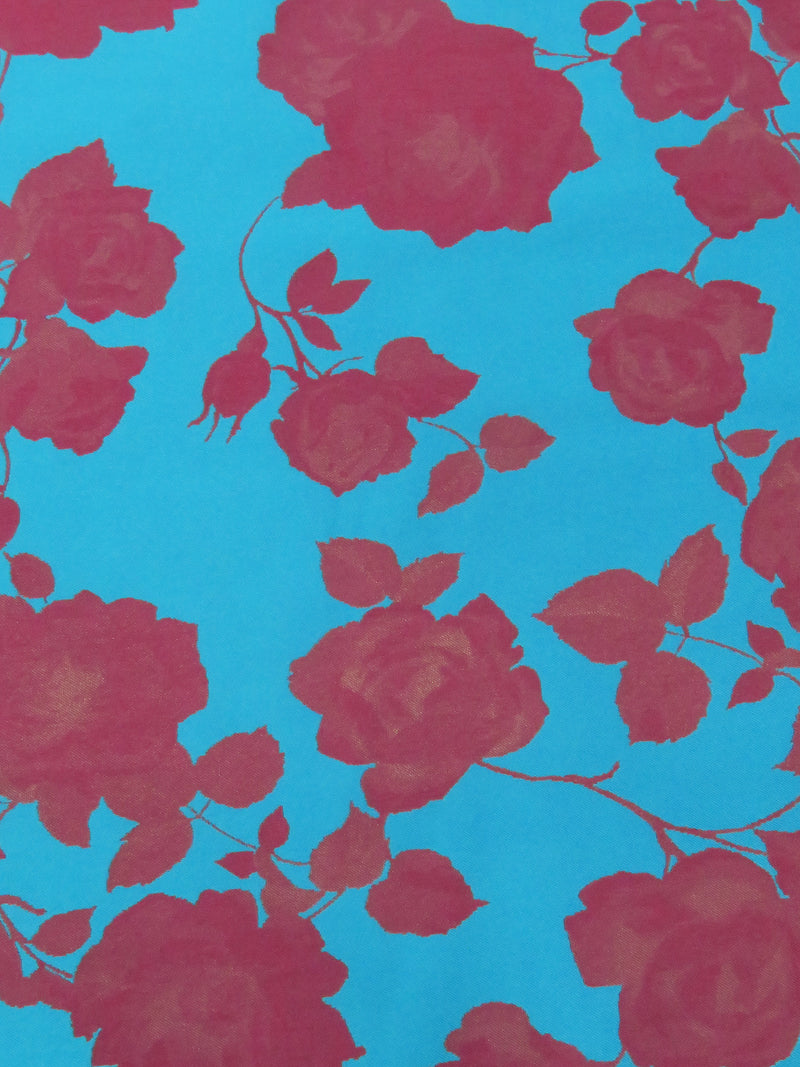 Pacific Blue/Berry Wine 100% Polyester Rose Jacquard Woven 59W