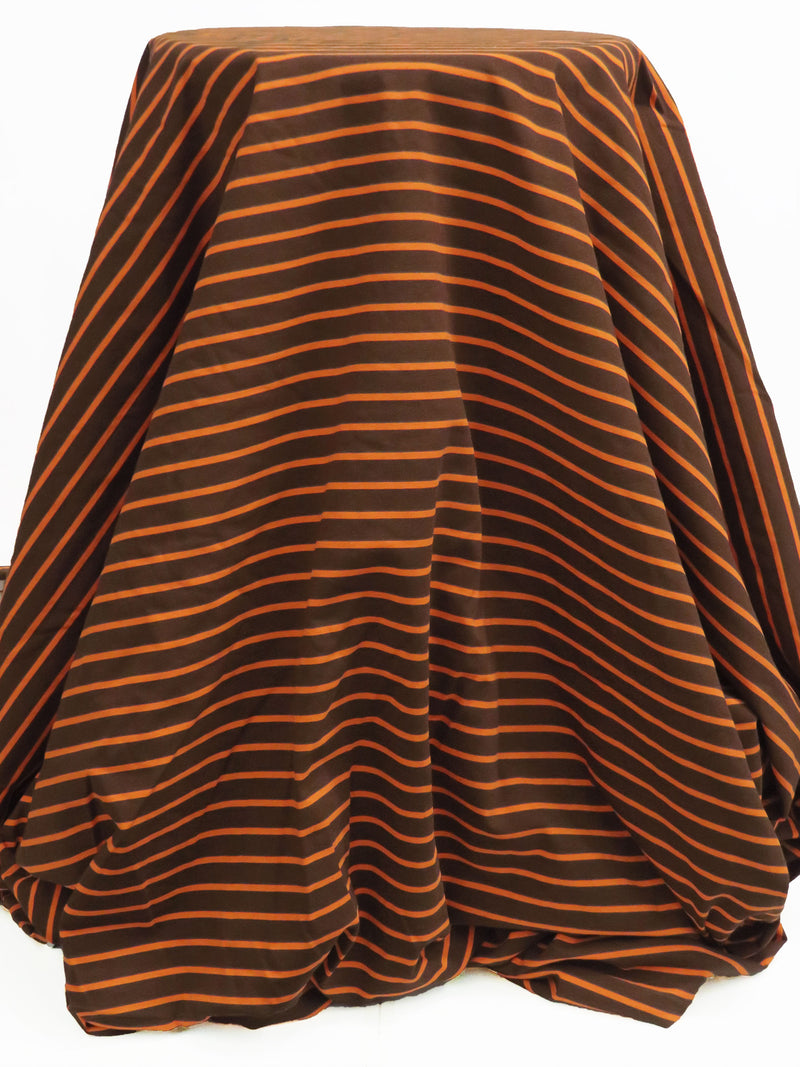 Coffee Bean/Deep Carrot Cotton/Lycra Horizontal Stripe Print Jersey Knit 70W