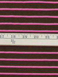 Coffee Bean/Raspberry Pink Cotton/Lycra Horizontal Stripe Print Jersey Knit 70W