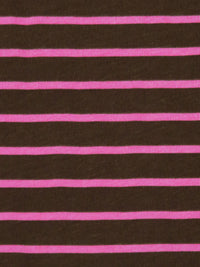 Coffee Bean/Raspberry Pink Cotton/Lycra Horizontal Stripe Print Jersey Knit 70W