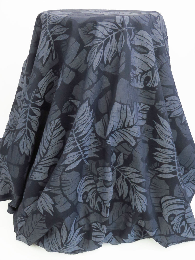 Denim Blue/Cloud Blue/Navy Cotton/Polyester Tropical Foliage Jacquard Shirting - NY Designer - 55W
