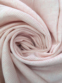Off-White/Coral Pink 100% Linen Printed Grid Linen Suiting 58W