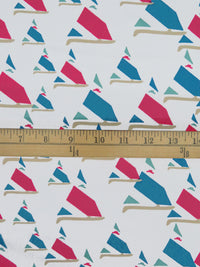 Rose Red/Teal/Light Green/Multi Boat Print Polyester/Lycra Jersey Knit 60W