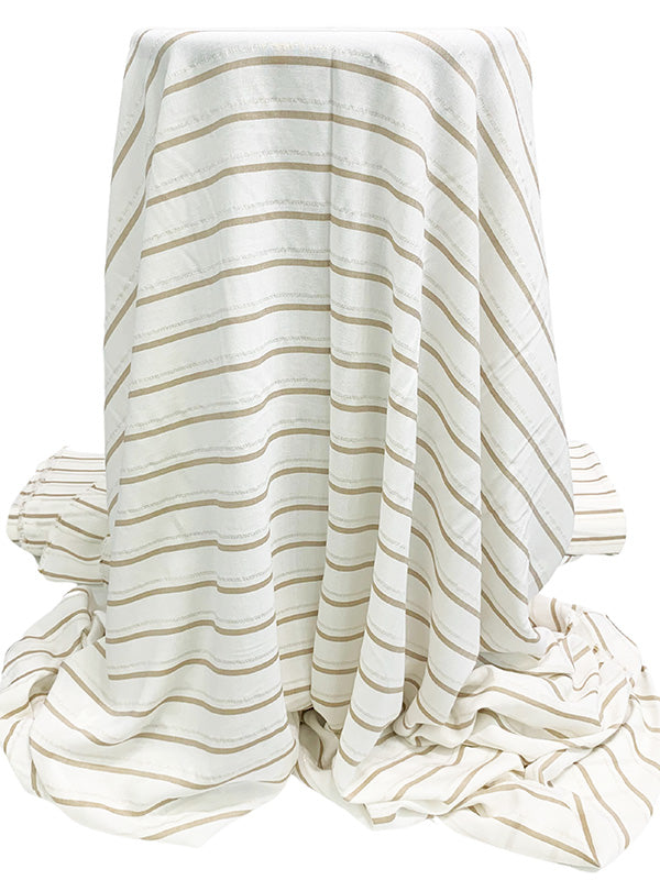 Off-White/Light Brown/Metallic Gold Rayon/Metallic Horizontal Stripe Voile 56W