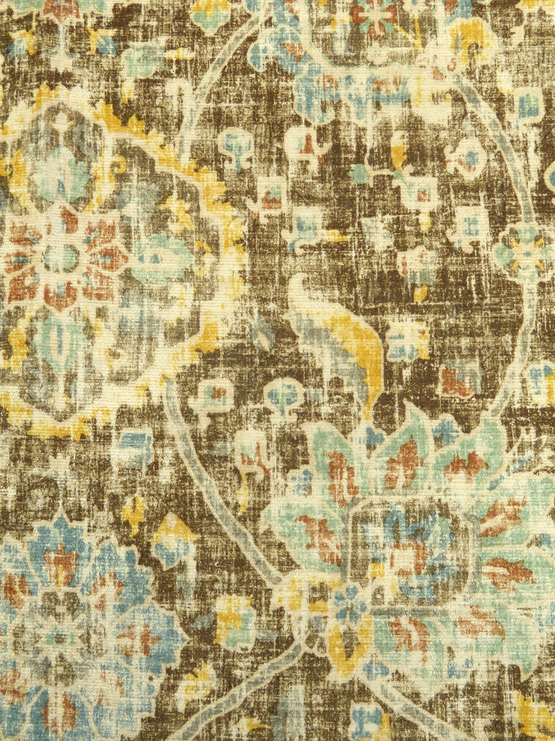 Wheat/Pullman Brown/Dark Sea Green/Multi 100% Polyester Distressed Traditional Medallion Print Chenille Woven 54W