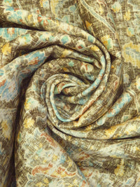 Wheat/Pullman Brown/Dark Sea Green/Multi 100% Polyester Distressed Traditional Medallion Print Chenille Woven 54W