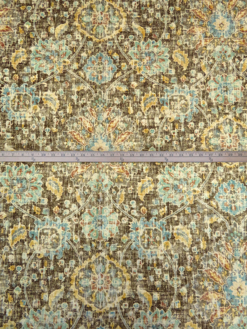Wheat/Pullman Brown/Dark Sea Green/Multi 100% Polyester Distressed Traditional Medallion Print Chenille Woven 54W