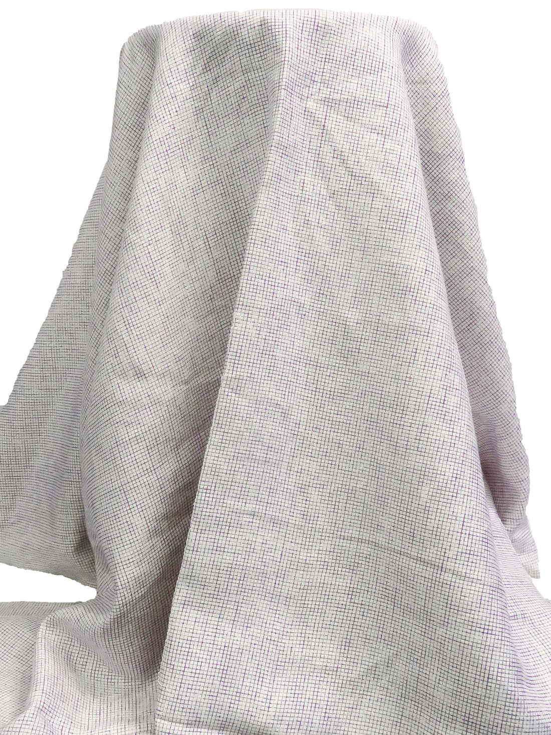 White/Dark Purple 100% Linen Printed Grid Linen Suiting 58W