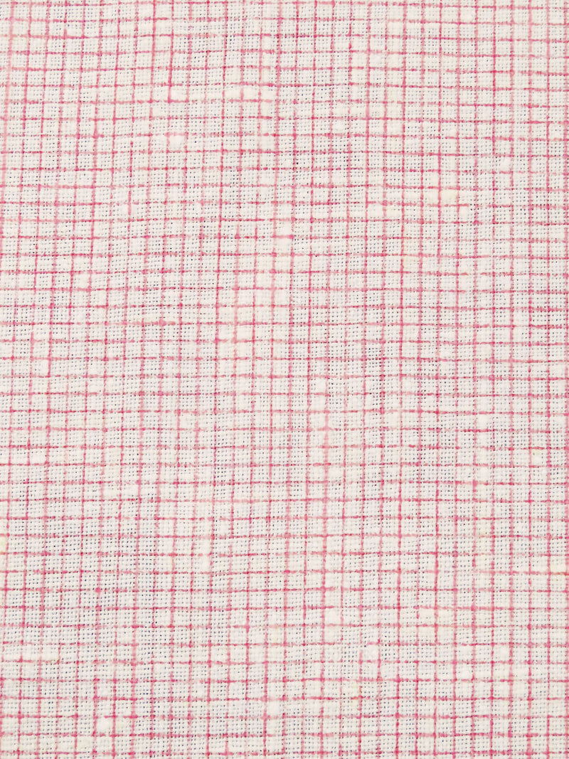 Off-White/Coral Pink 100% Linen Printed Grid Linen Suiting 58W