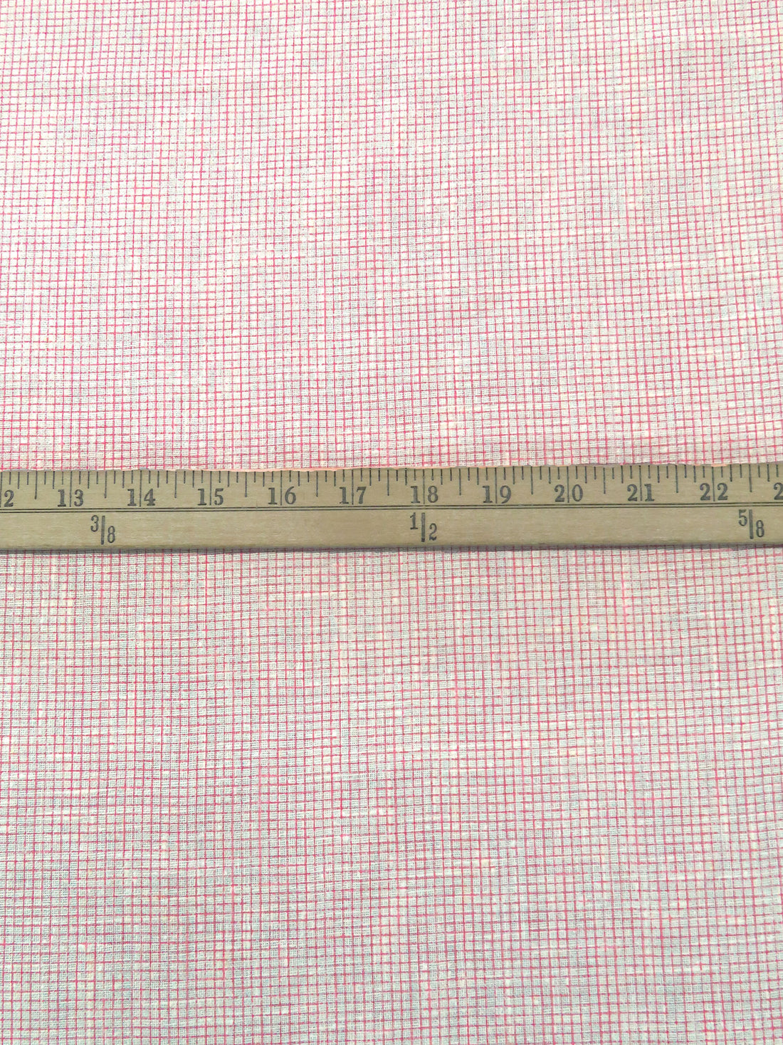 Off-White/Coral Pink 100% Linen Printed Grid Linen Suiting 58W