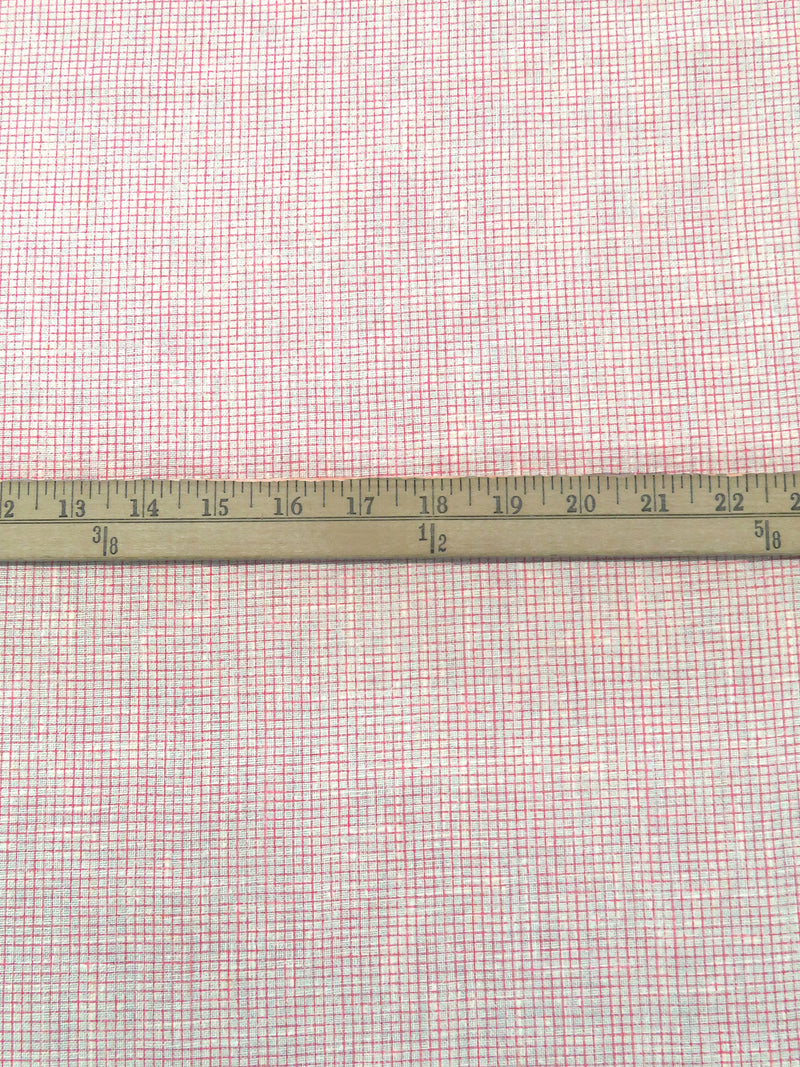 Off-White/Coral Pink 100% Linen Printed Grid Linen Suiting 58W