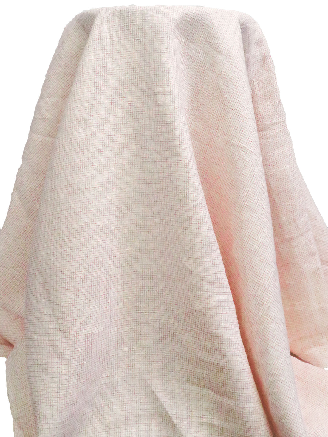 Off-White/Coral Pink 100% Linen Printed Grid Linen Suiting 58W