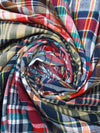 Midnight Navy/Crimson/White/Multi 100% Cotton Madras Plaid Weave Shirt Weight - NY Designer - 58W