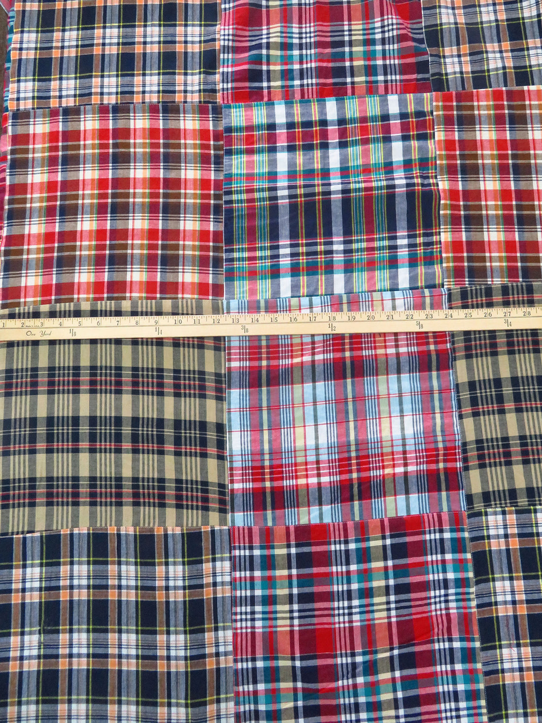 Midnight Navy/Crimson/White/Multi 100% Cotton Madras Plaid Weave Shirt Weight - NY Designer - 58W